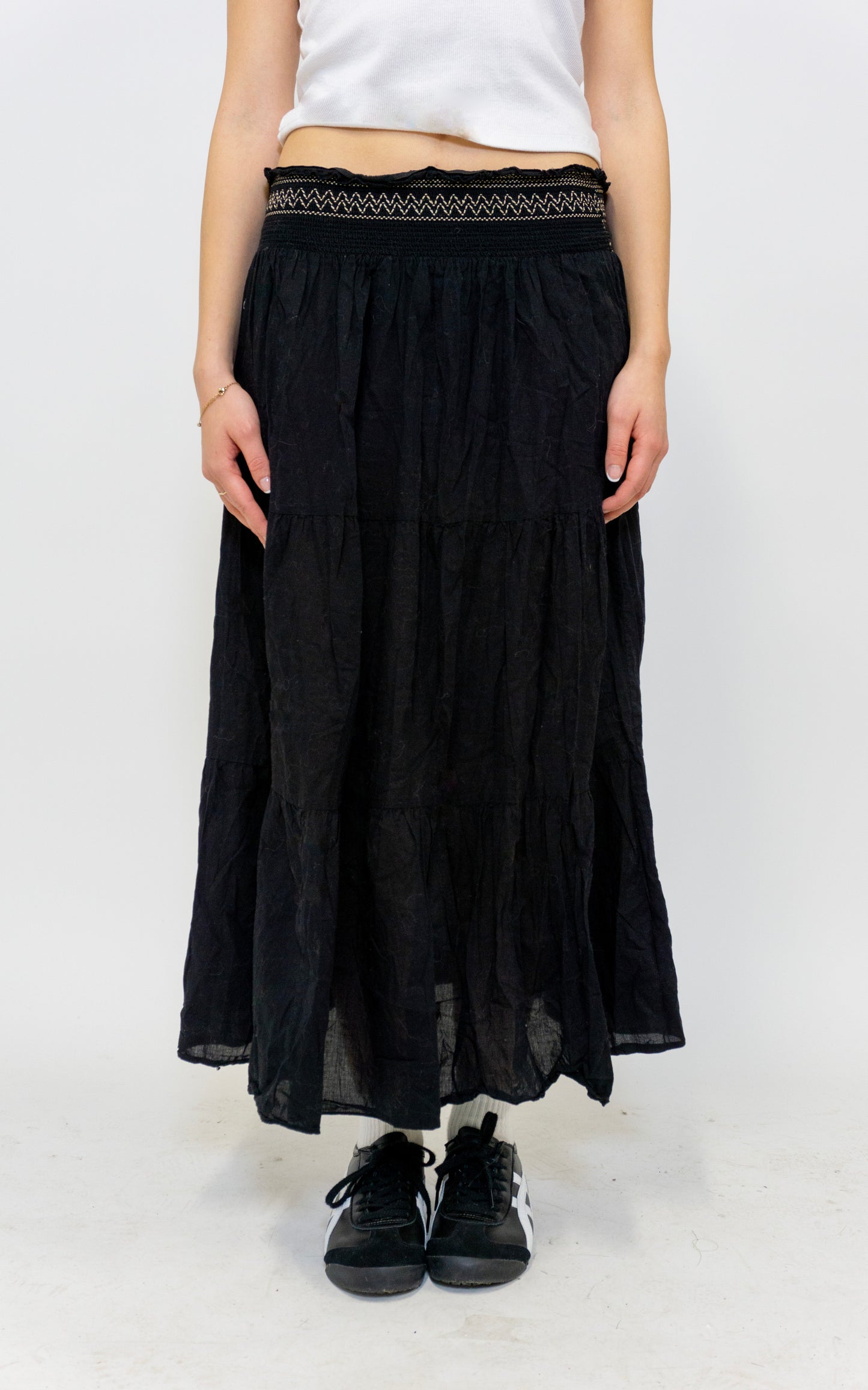 Black Waist Details Maxi Skirt