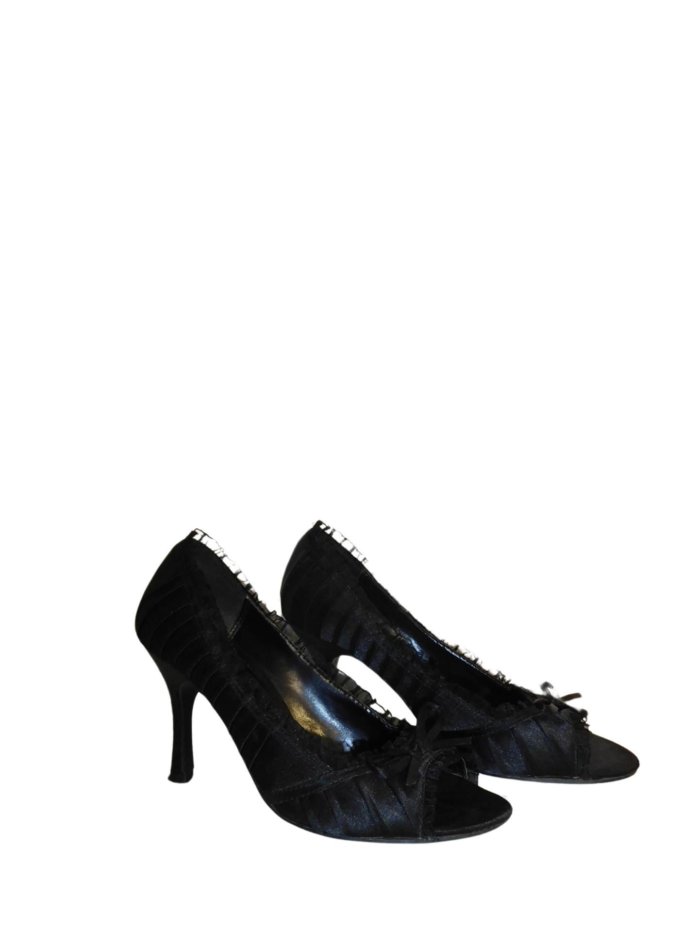 Black Opened Toe Heels with Bow