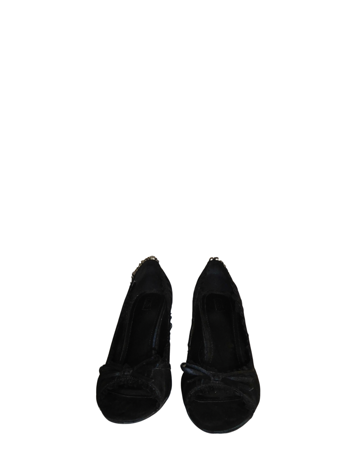 Black Opened Toe Heels with Bow