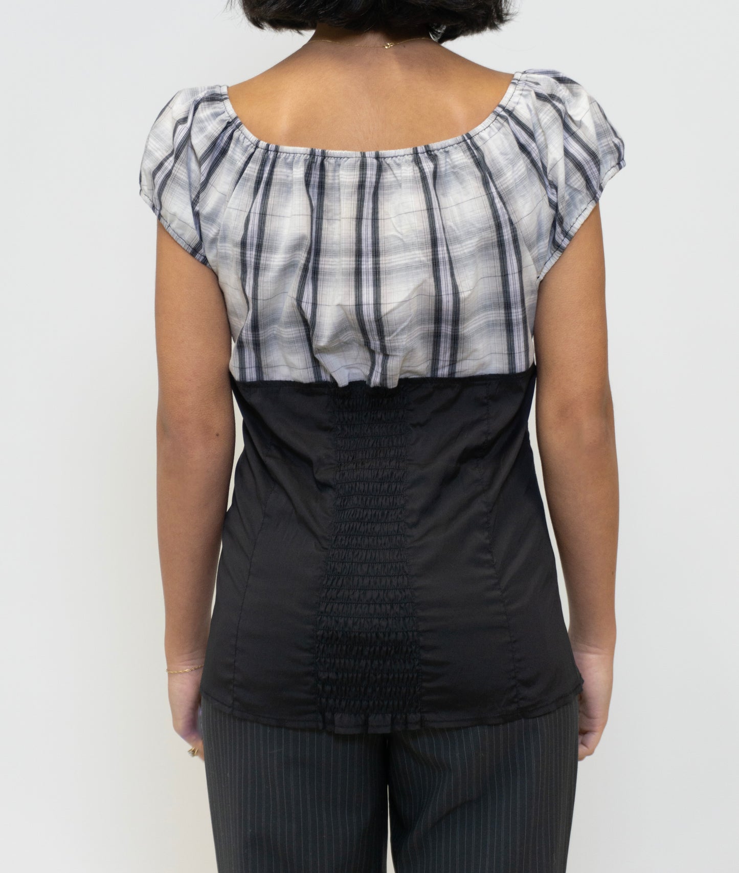 Short Sleeve Plaid Button Up Top
