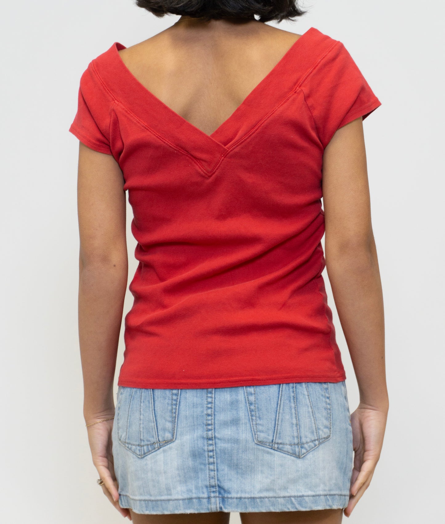 Red Wide V Neck Top