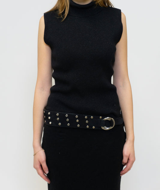 Sparkly Black Sleeveless Turtleneck