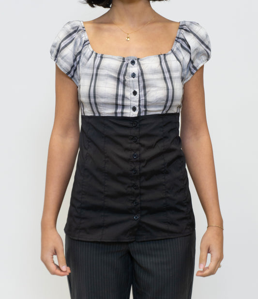 Short Sleeve Plaid Button Up Top