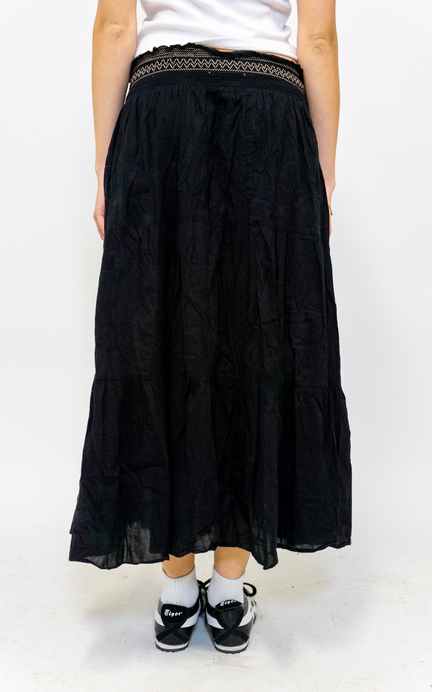 Black Waist Details Maxi Skirt