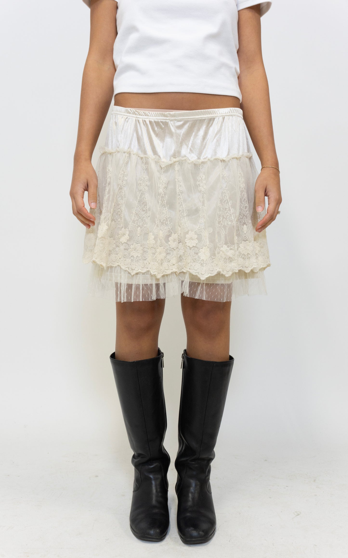 Layered Mesh Beige Mesh Skirt