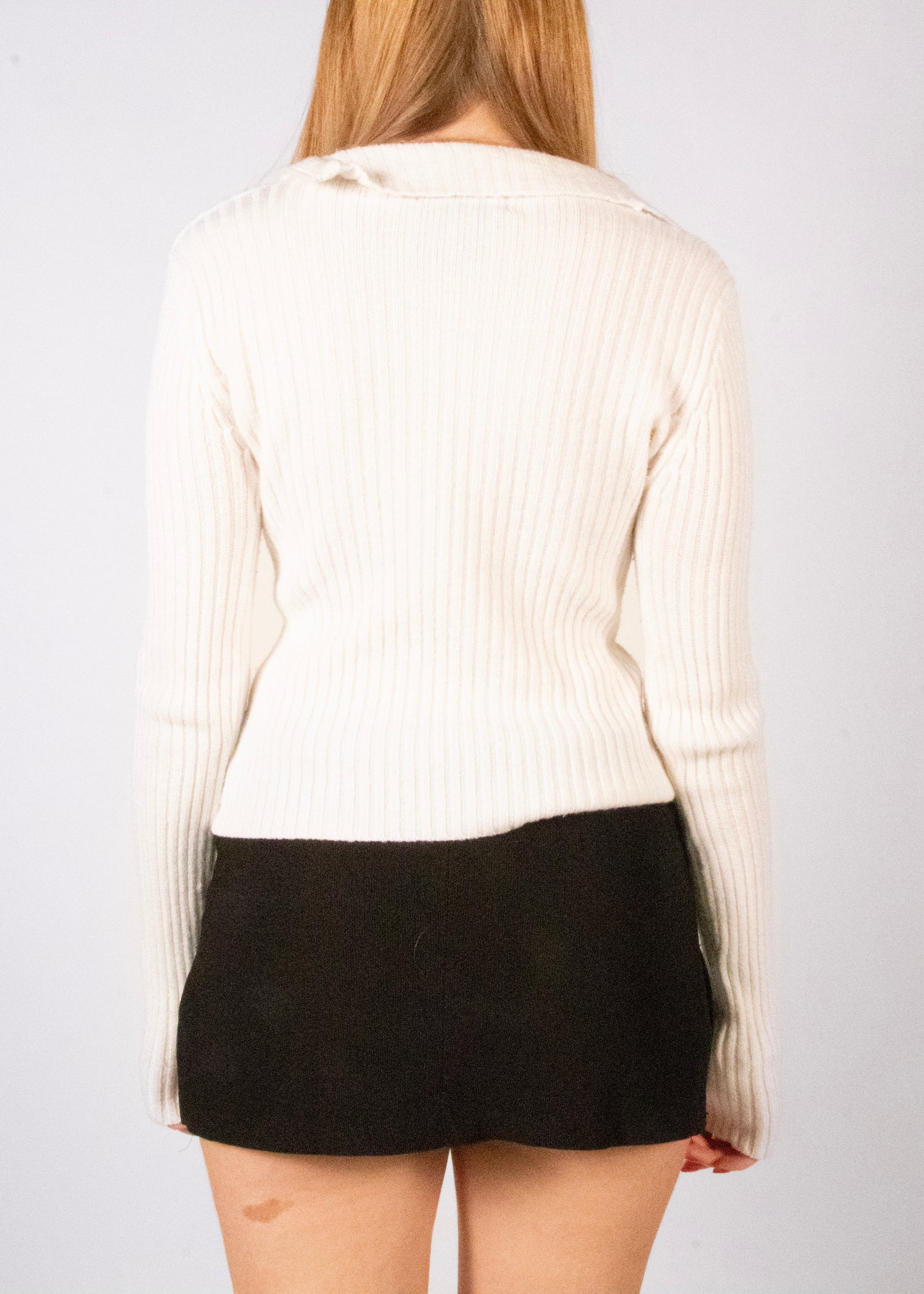 White Asymmetric Zip Up Sweater