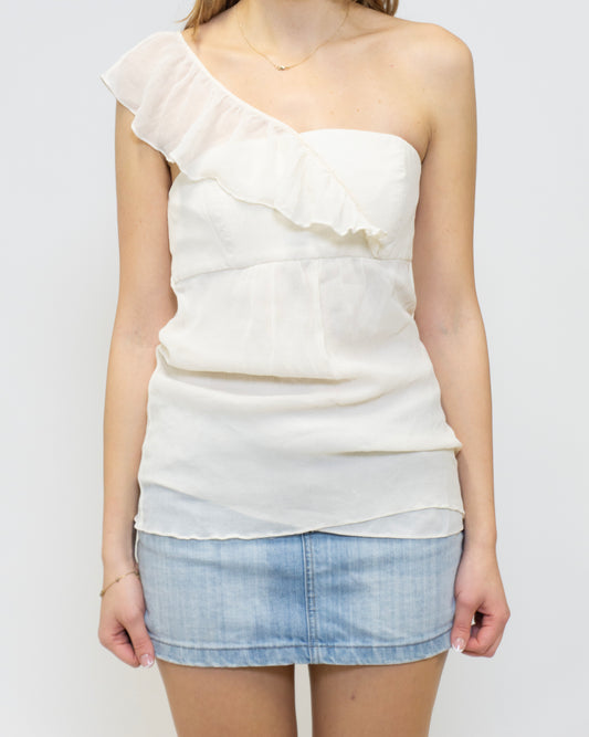 White Ruffle Tube Top