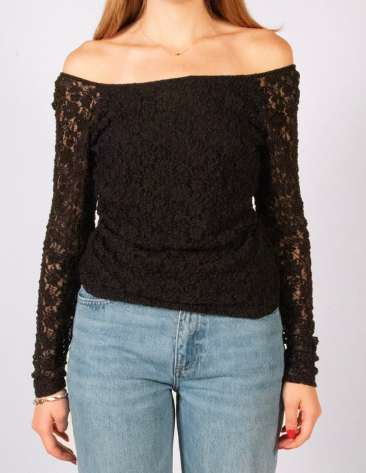 Lace Sleeve Off the shoulder Open Back Top