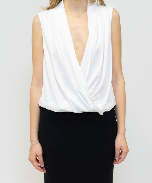 White Deep Cowl Neck Top