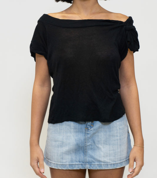 Black Bow Shoulder Top