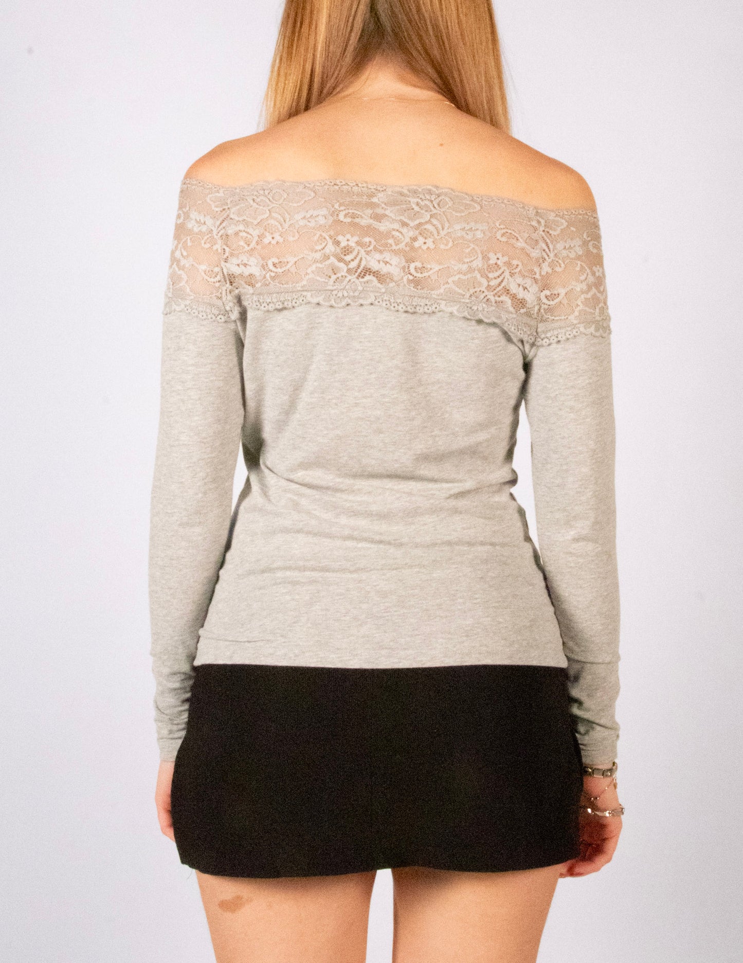 Grey Lace Off-The-Shoulder Top