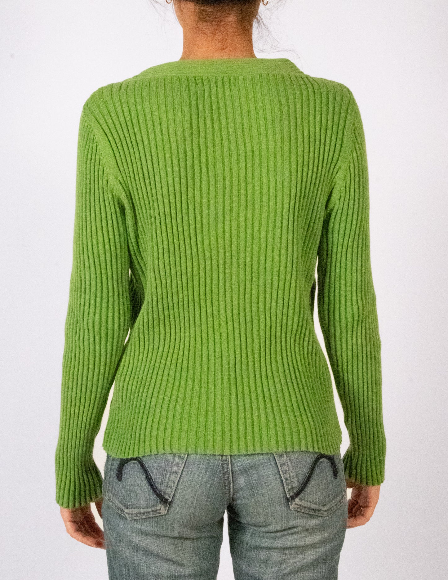 Green Silver Details Long Sleeve Sweater