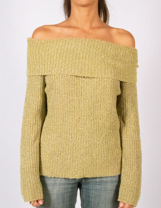 Green Off-The-Shoulder Sweater