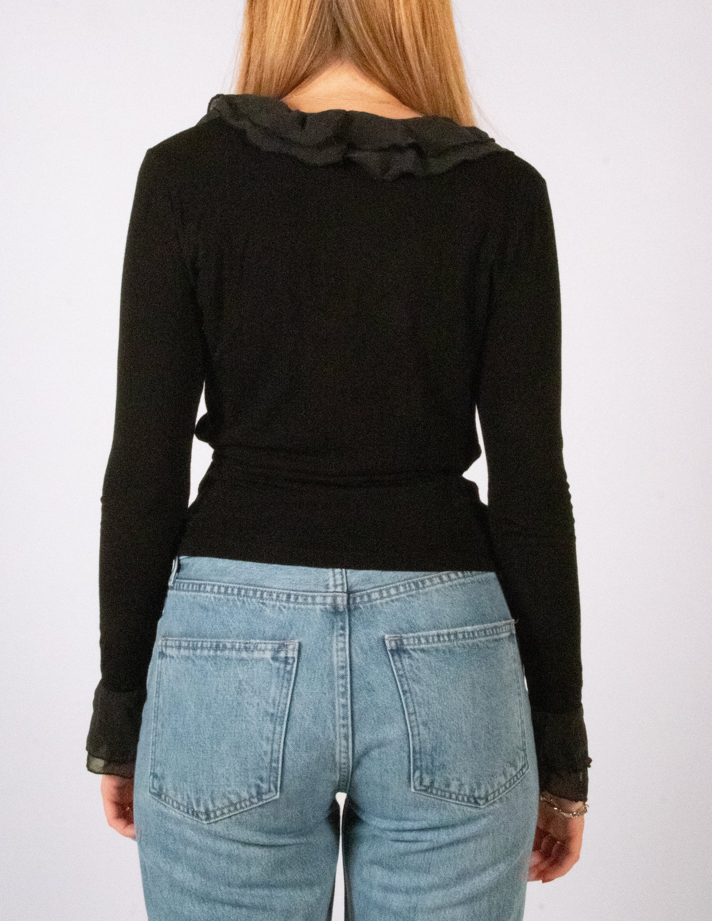 Ruffle Black Long Sleeve