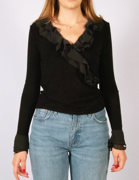 Ruffle Black Long Sleeve