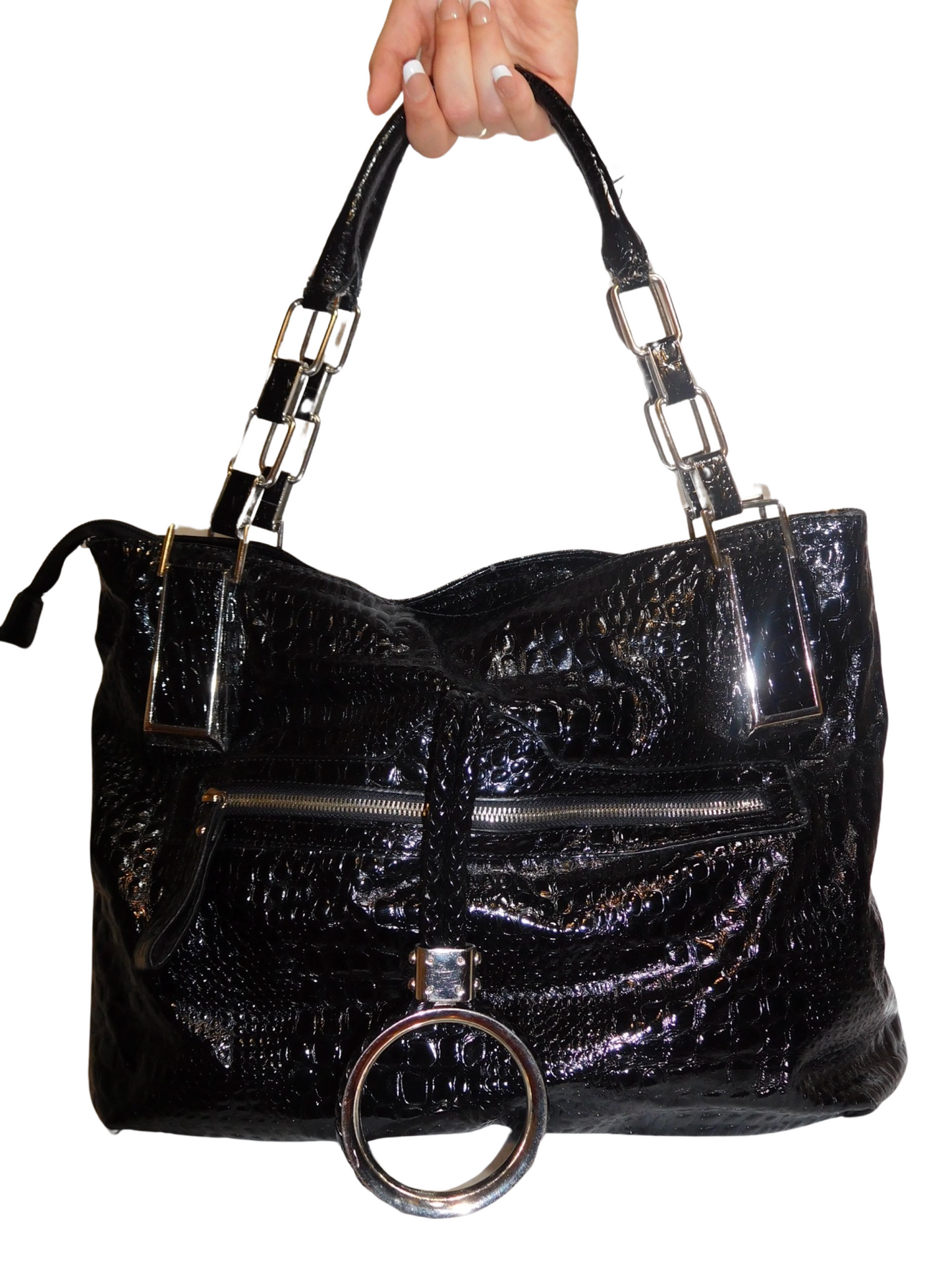 Crocodile Faux Leather Black Purse