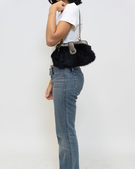 Black faux fur purse