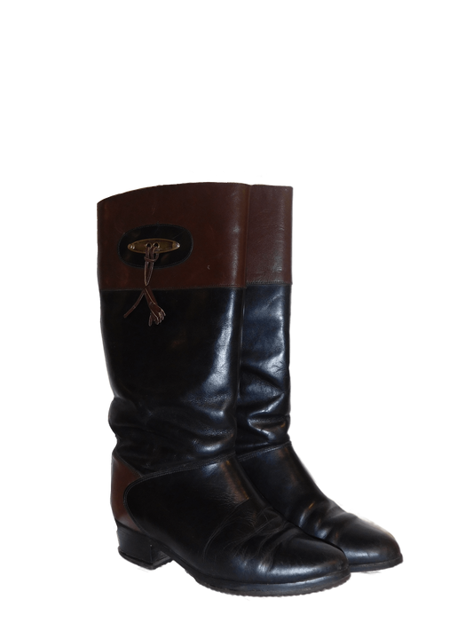 Black and Brown Knee High Boots