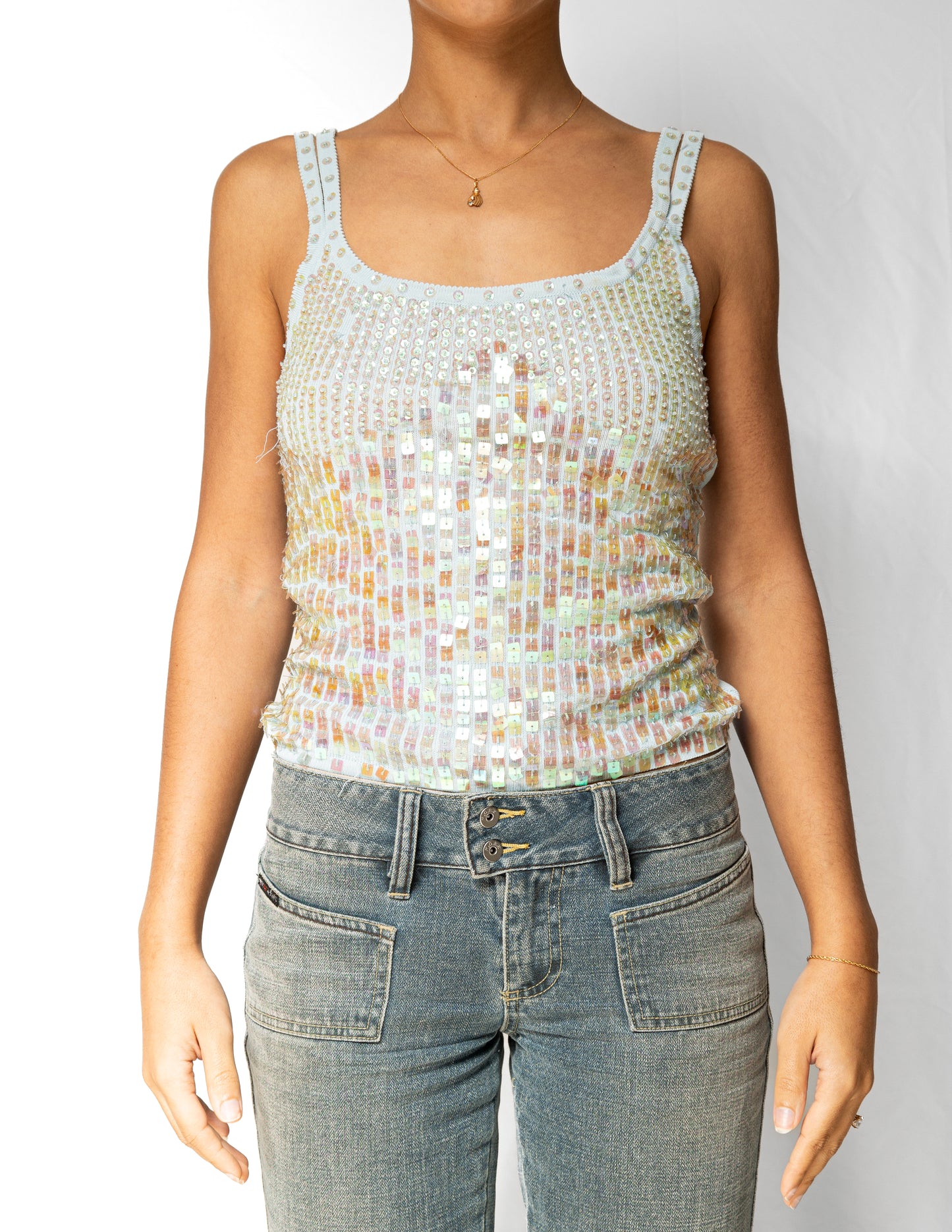 Sequin Light Blue Cami Top