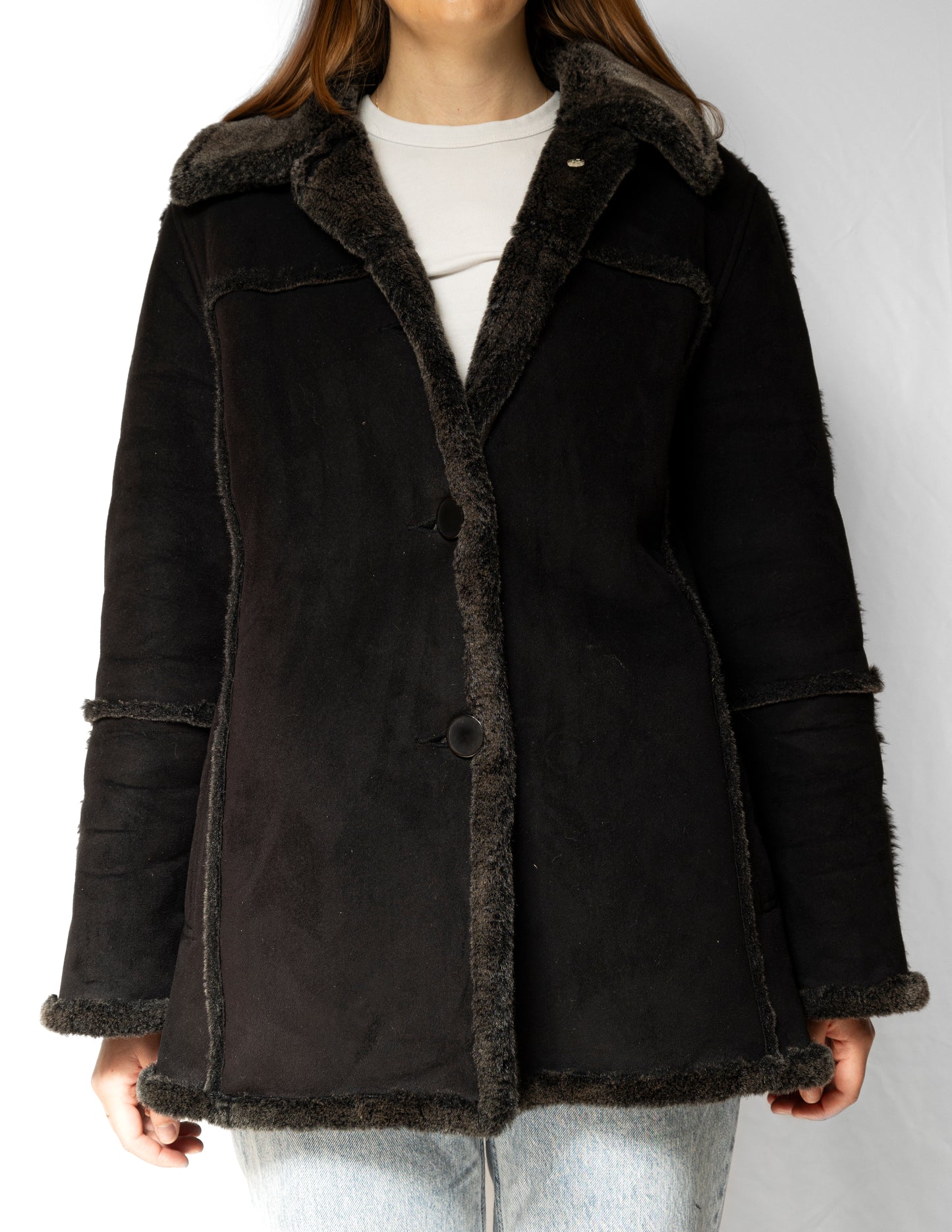 Suede Black Furry Coat