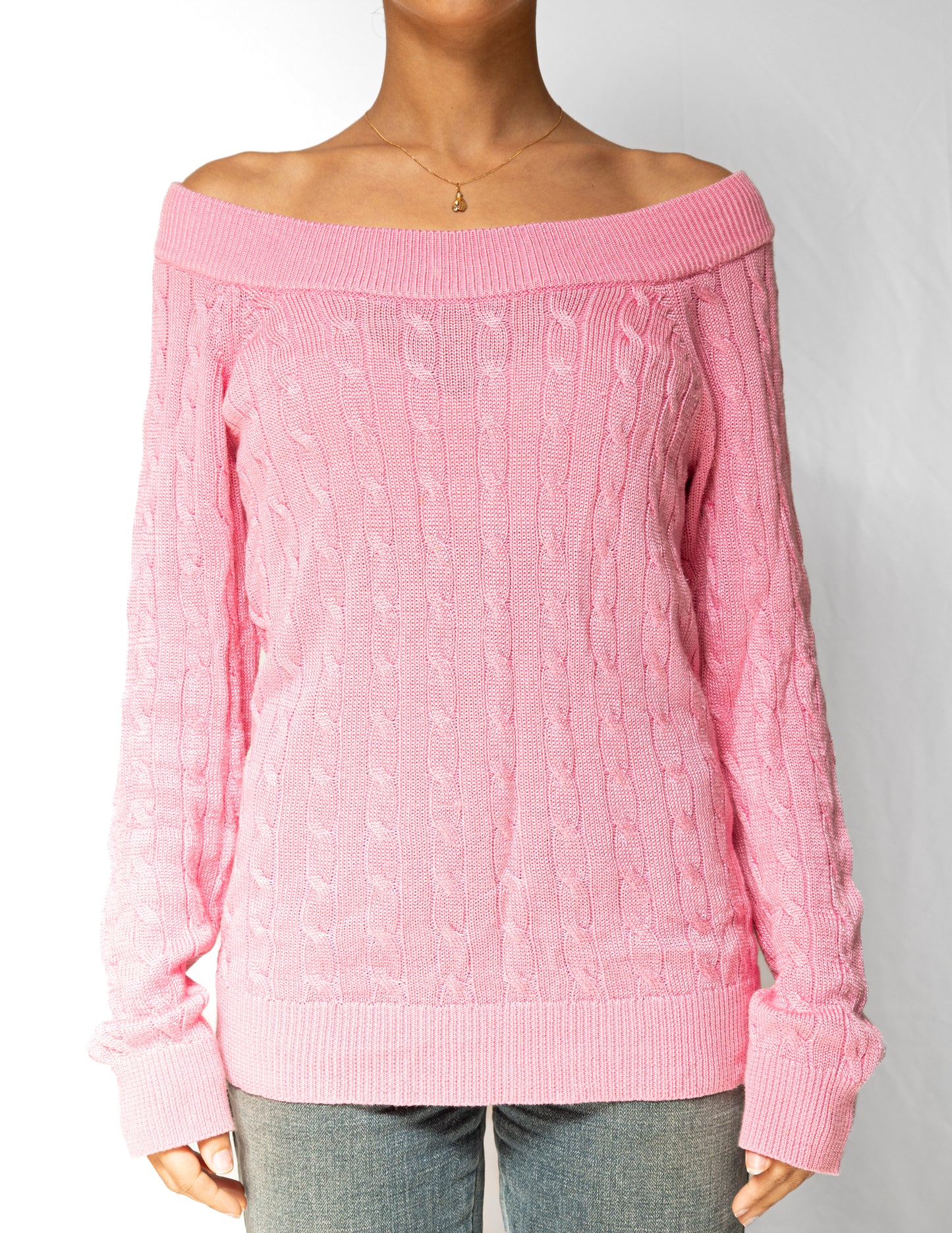 Pink Off-The-Shoulder Knit Sweater