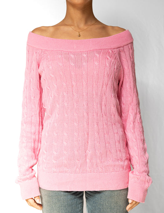 Pink Off-The-Shoulder Knit Sweater