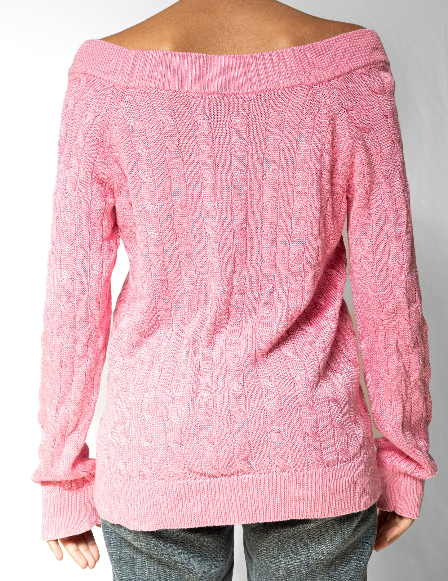 Pink Off-The-Shoulder Knit Sweater