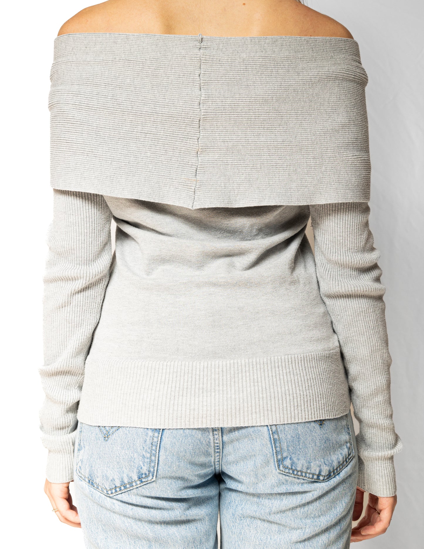 Off-The-Shoulder Light Grey Sweater