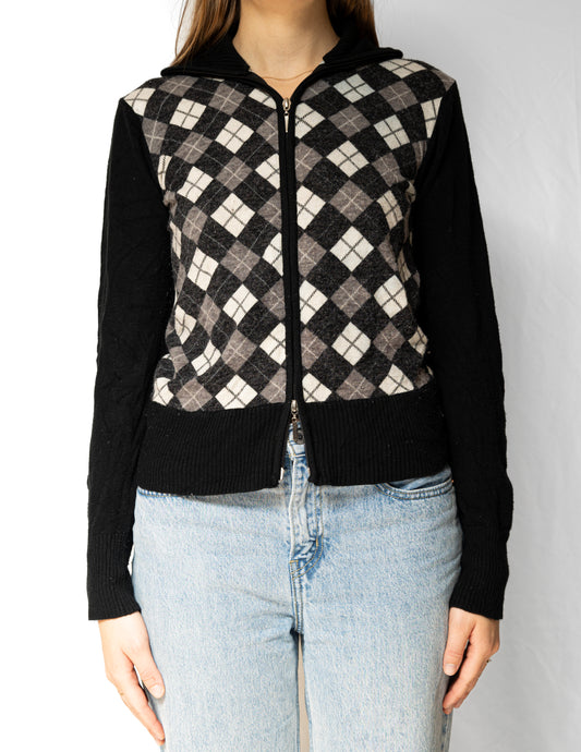 Argyle Back and White Zip Up