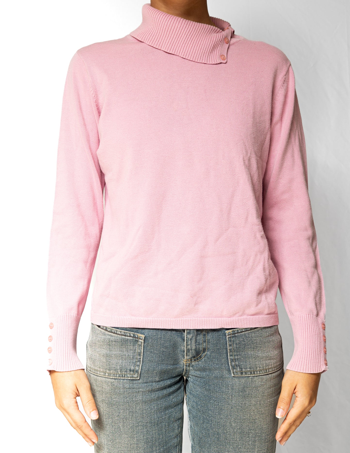 Baby Pink Buttoned Turtleneck