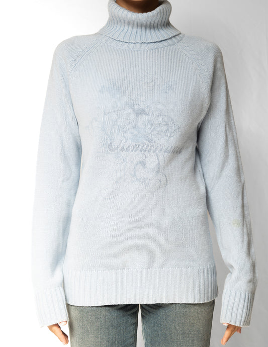 Light Blue Graphic Turtle Neck