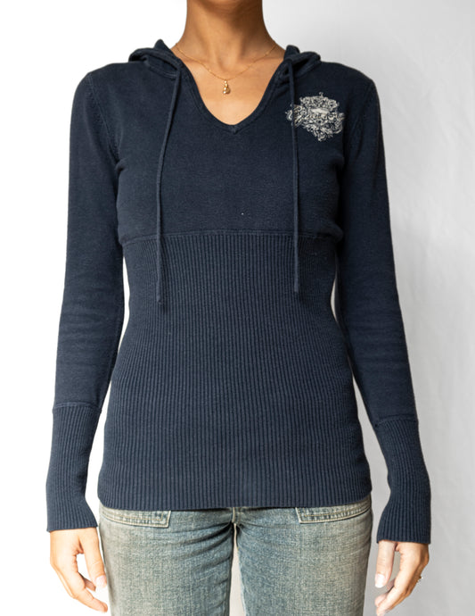 Navy Blue Hooded Long Sleeve