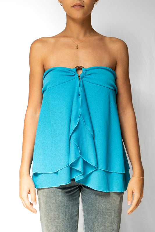 Cyan Blue Front Split Top