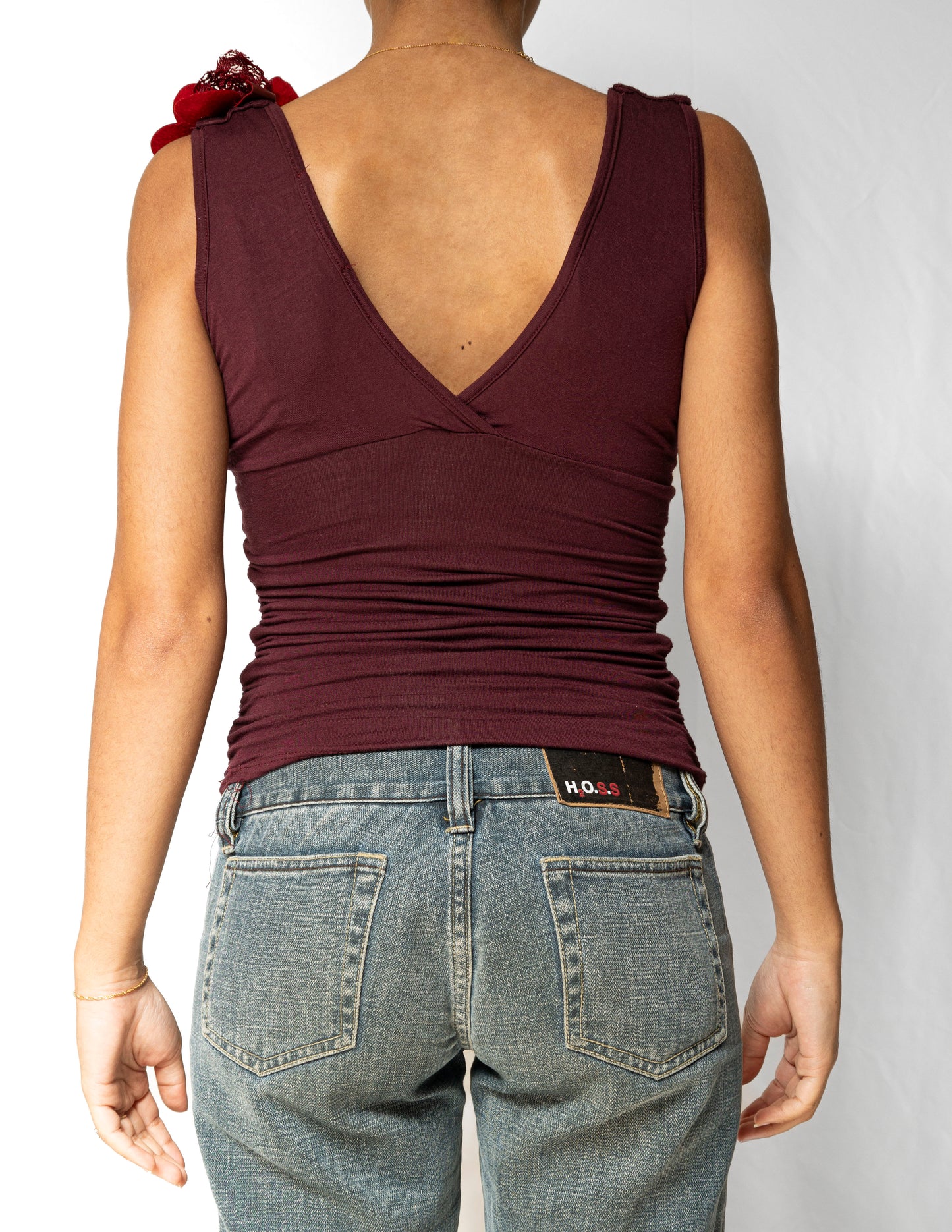 Burgundy Low Back Flower Top